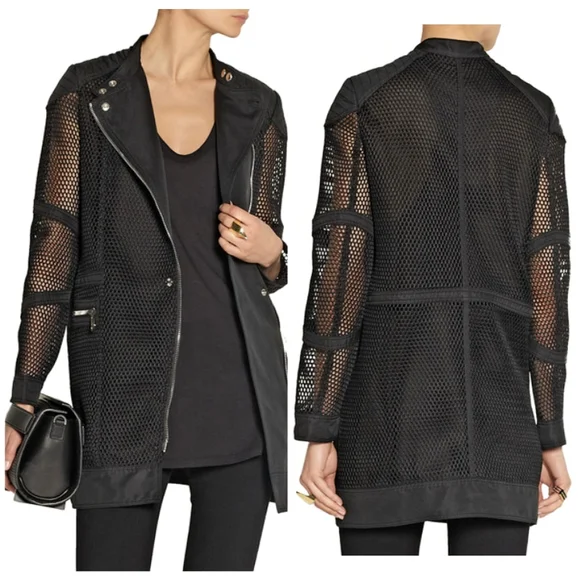 Belstaff Dunstable Black Fishnet Tech Mesh Trench Coat Jacket (XS) - Picture 1 of 11